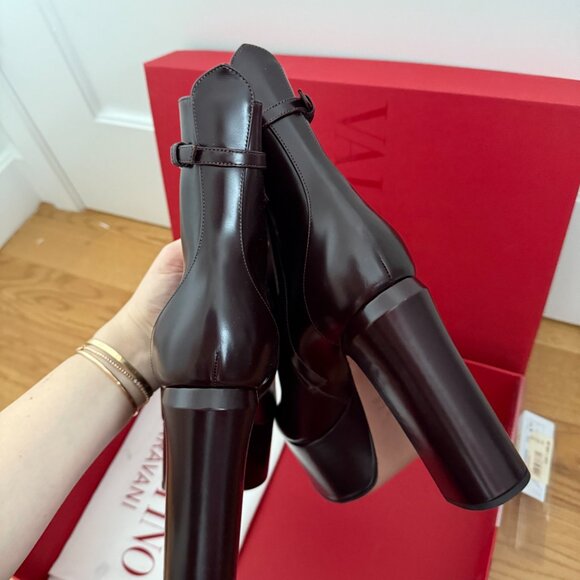 NWT Valentino Garavani Platform Ankle Boots Leather Logo Buckle Block Heel - Picture 9 of 11